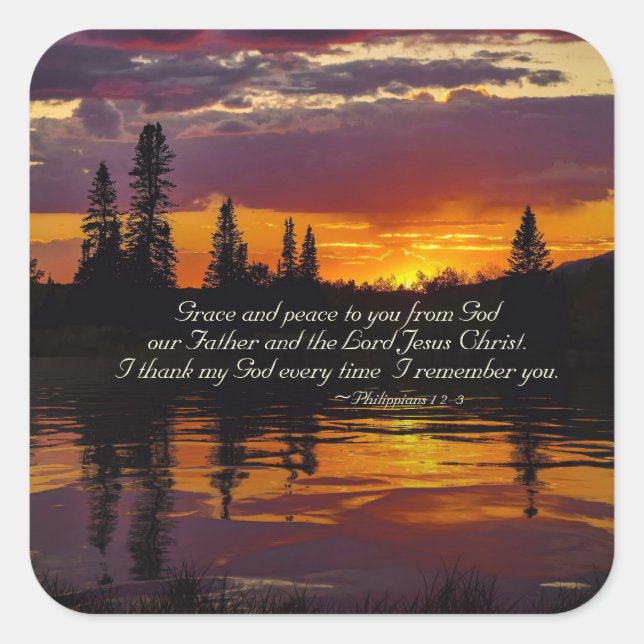 Philippians 1:2-3 Grace and Peace to You, Bible Square Sticker (Front)
