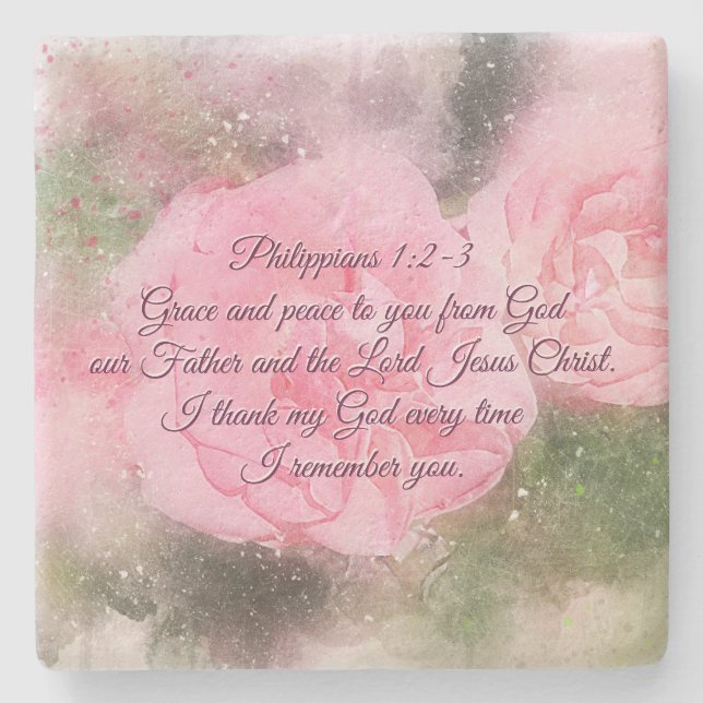 Philippians 1:2 Grace and Peace to You, Scripture Stone Coaster (Front)