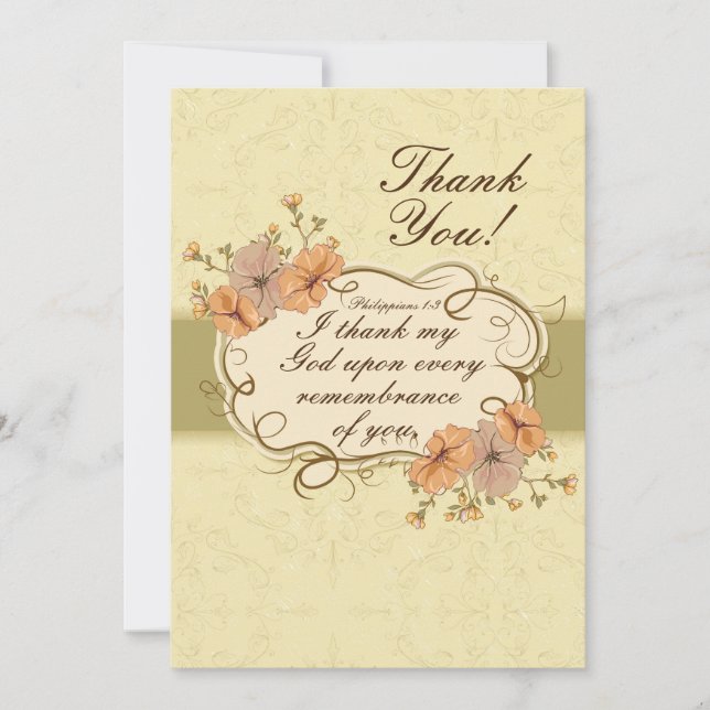 Philippians 1:3 I thank God in remembrance of you Thank You Card (Front)