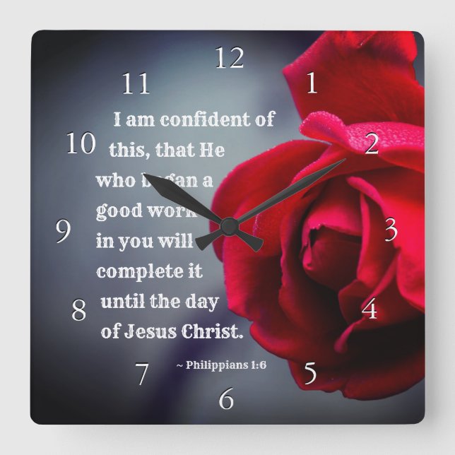Philippians 1:6 I am confident of this Bible Verse Square Wall Clock (Front)