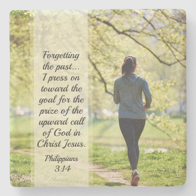 Philippians 3:13-14 Forgetting the Past Stone Coaster (Front)