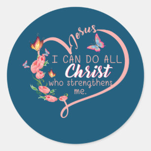 Philippians 413 Christian Bible Verse Flower Rose Classic Round Sticker