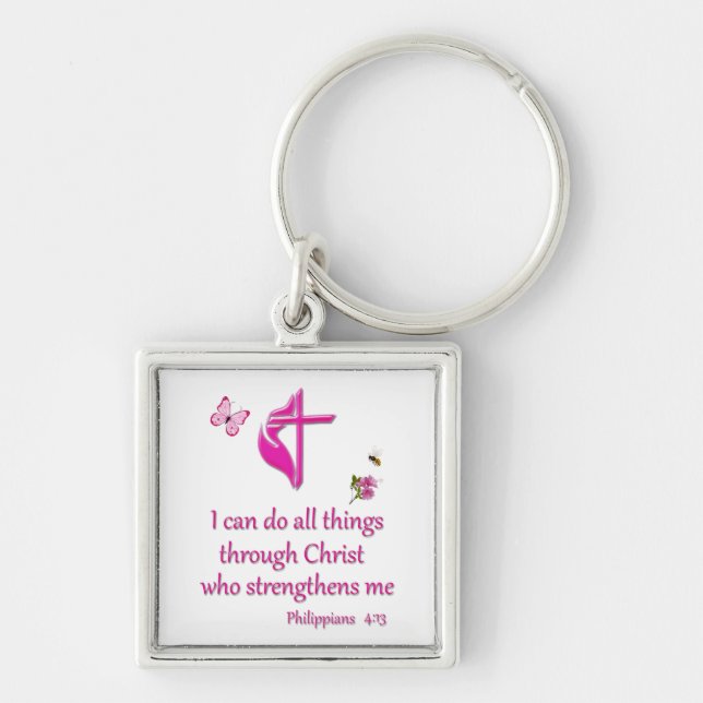 Philippians 4:11 I can do all things Keychain (Front)