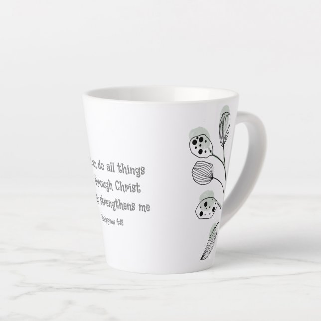 Philippians 4:13 Abstract Eucalyptus Leaves Card Latte Mug (Right Angle)