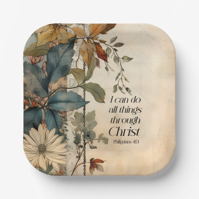 Philippians 4:13 All things through Christ Bible Paper Plate (Front)