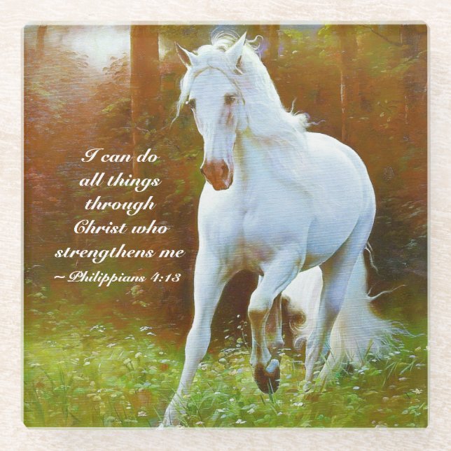 Philippians 4:13 All things through Christ, Horse Glass Coaster (Front)