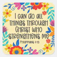 Philippians 4:13 Bible Scripture Folk Art Floral