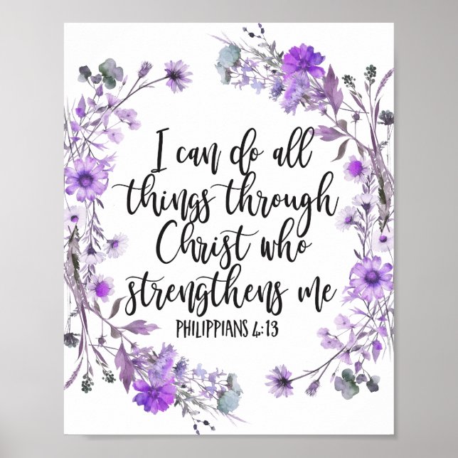 Philippians 4:13 Bible Scripture Purple Lavender Poster (Front)