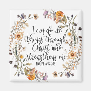 Philippians 4:13 Bible Scripture Verse Floral Boho Magnet