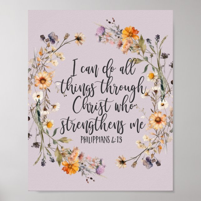 Philippians 4:13 Bible Scripture Verse Floral Boho Poster (Front)