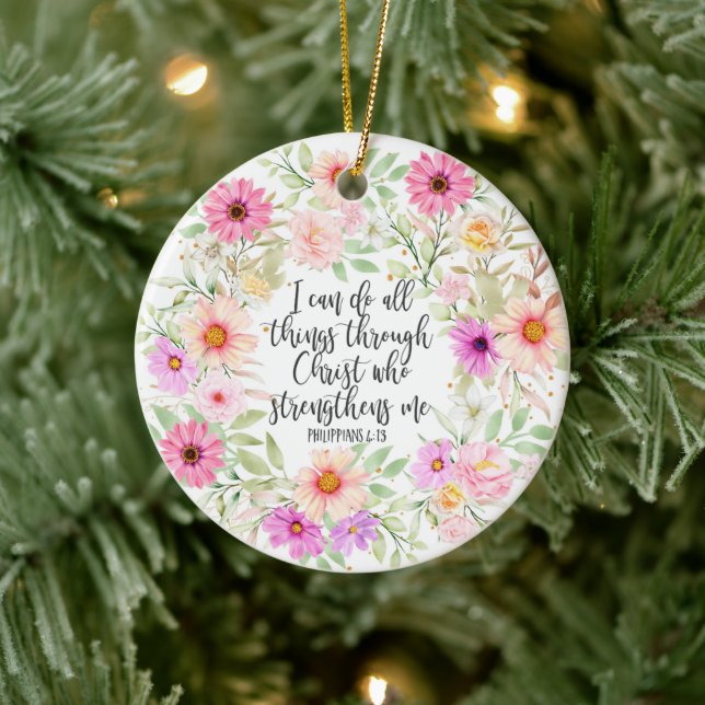 Philippians 4:13 Bible Scripture Verse Floral Ceramic Tree Decoration (Tree)