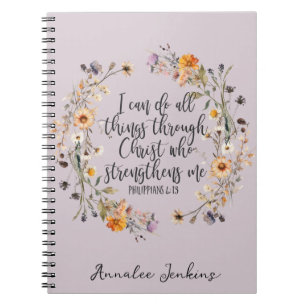 Philippians 4:13 Bible Scripture Verse Floral Notebook