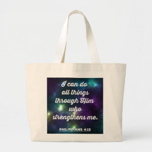 Philippians 4:13 Bible Verse Large Tote Bag