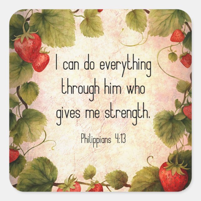 Philippians 4:13 Bible Verse on Timeless Design Square Sticker (Front)