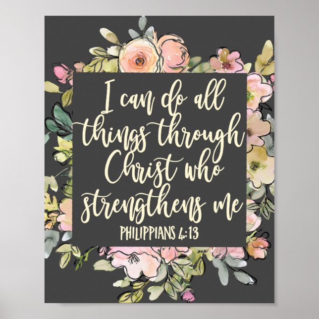Philippians 4:13 Bible Verse Pretty Pastel Floral Poster (Front)