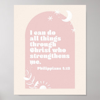 Philippians 4:13 Boho Blush Pink Arch Poster