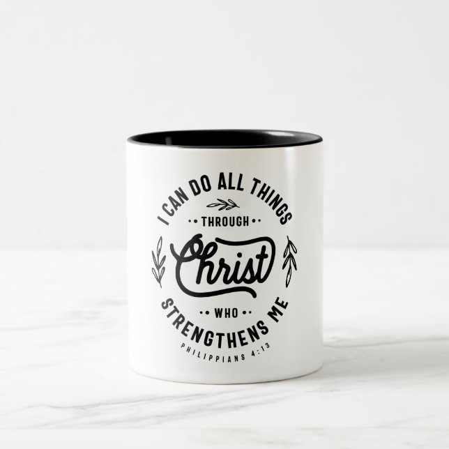 Philippians 4:13 Christian Quote Two-Tone Coffee Mug (Center)
