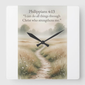 Philippians 4:13 Christian Square Wall Clock