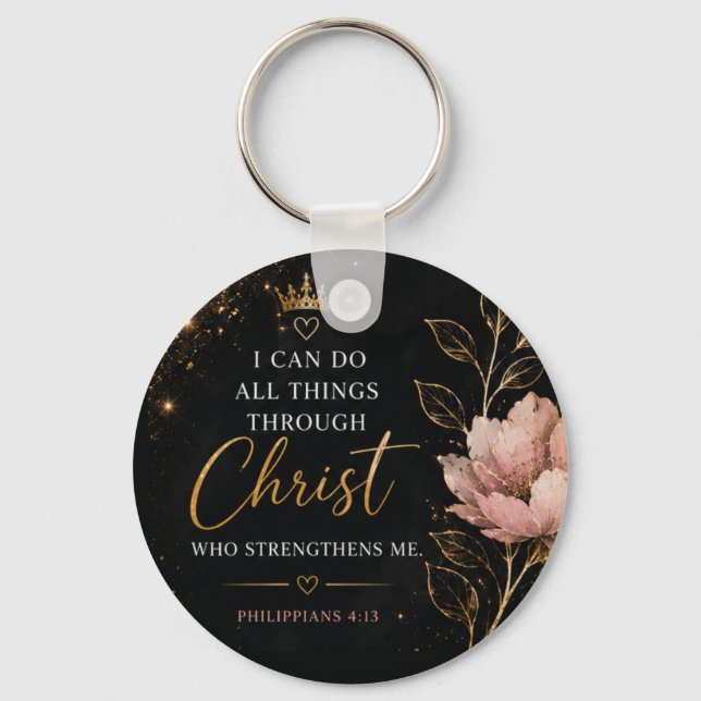 Philippians 4:13 Floral Christian Key Ring (Front)