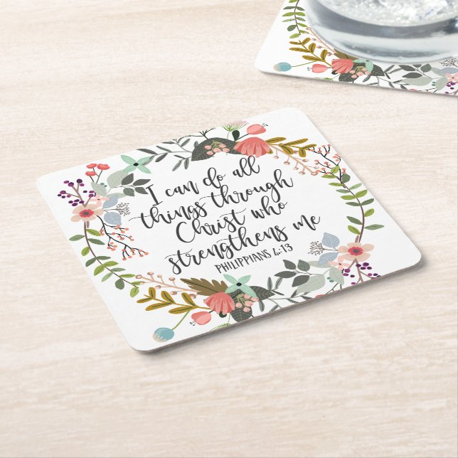 Philippians 4:13 I can do all things Square Paper Coaster (Angled)