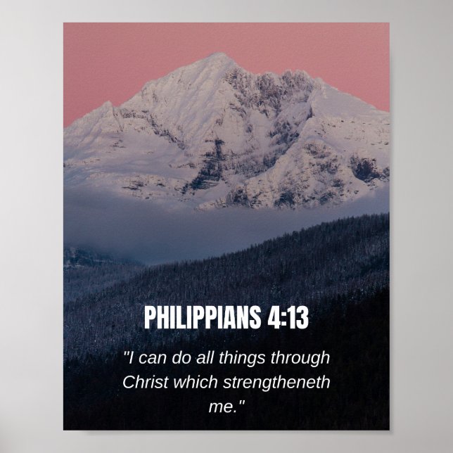 Philippians 4:13 KJV Bible Verse Mountain & Forest Poster (Front)