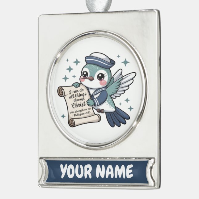 Philippians 4:13 Navy Sailor Personalised Ornament (Left)