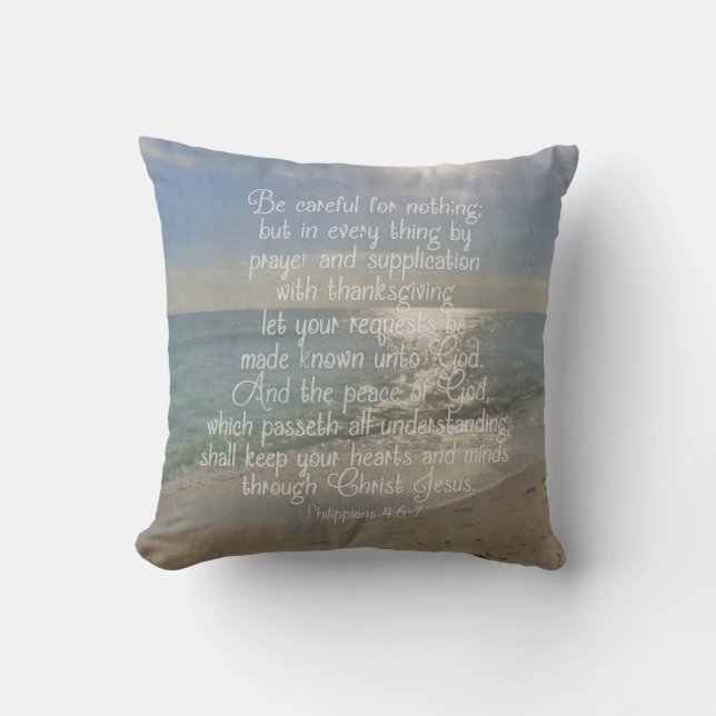 Philippians 4:13 Peace Bible Verse Beach Christian Cushion (Front)