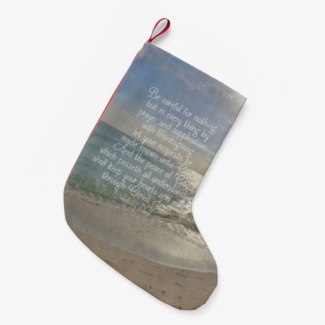 Philippians 4:13 Peace Bible Verse Beach Christian Small Christmas Stocking (Front (Hanging))