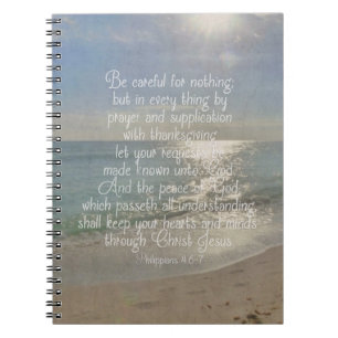 Philippians 4:13 Peace Bible Verse Beach Christian Spiral Notebook