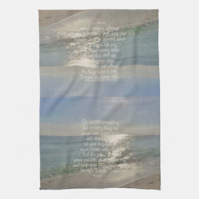 Philippians 4:13 Peace Bible Verse Beach Christian Tea Towel (Vertical)