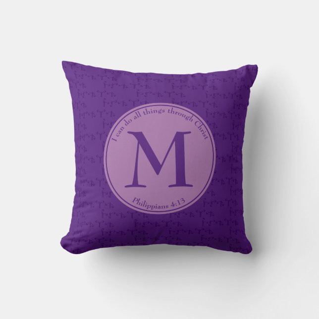 Philippians 4:13 | PURPLE | Reversible | MONOGRAM Cushion (Front)