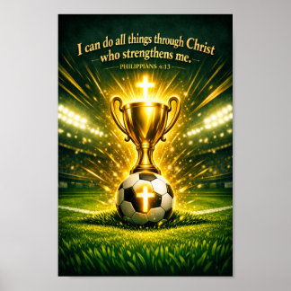 Philippians 4:13 Soccer Trophy Pitch Christian Gra Poster