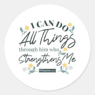 Philippians 4:13 with floral art white ver Sticker