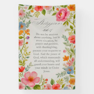 Philippians 4:6–7 Bible Verse Floral Watercolor Banner