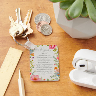 Philippians 4:6–7 Bible Verse Floral Watercolor Key Ring