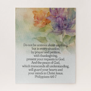 Philippians 4:6-7 Bible Verse Watercolor Floral Jigsaw Puzzle