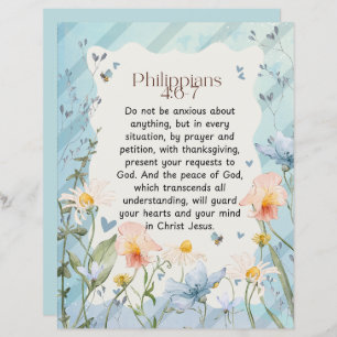 Philippians 4:6-7 Christian Bible Verse Watercolor