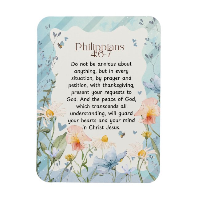 Philippians 4:6-7 Christian Bible Verse Watercolor Magnet (Vertical)