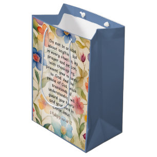 Philippians 4:6-7 Christian Bible Verse Watercolor Medium Gift Bag