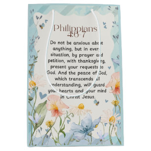 Philippians 4:6-7 Christian Bible Verse Watercolor Medium Gift Bag