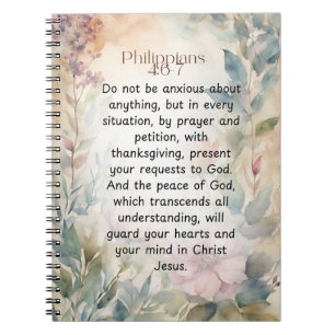 Philippians 4:6-7 Christian Bible Verse Watercolor Notebook
