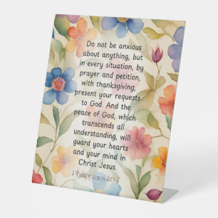 Philippians 4:6-7 Christian Bible Verse Watercolor Pedestal Sign