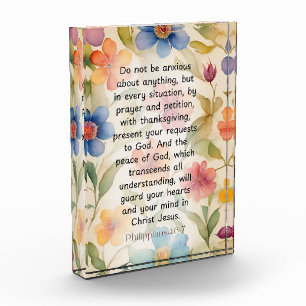 Philippians 4:6-7 Christian Bible Verse Watercolor Photo Block