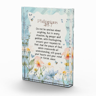 Philippians 4:6-7 Christian Bible Verse Watercolor Photo Block