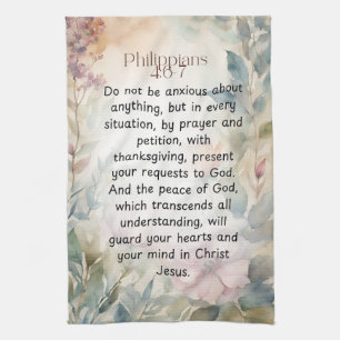 Philippians 4:6-7 Christian Bible Verse Watercolor Tea Towel