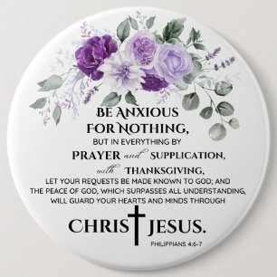 Philippians 4:6-7 Scripture Purple Flowers 6 Cm Round Badge