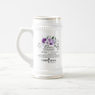 Philippians 4:6-7 Scripture Purple Flowers Beer Stein