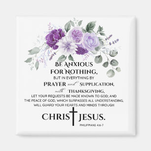 Philippians 4:6-7 Scripture Purple Flowers Magnet