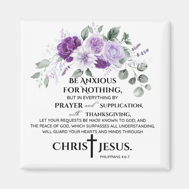 Philippians 4:6-7 Scripture Purple Flowers Magnet (Front)
