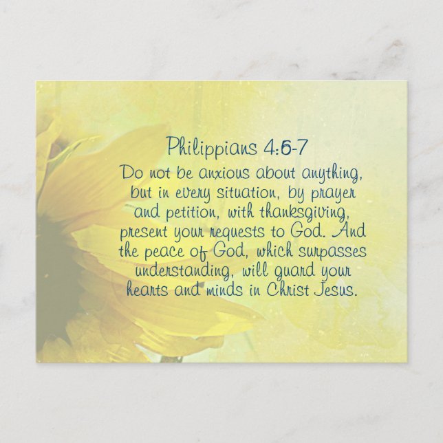 Philippians 4:6-7 The Peace of God, Bible Verse Holiday Postcard (Front)